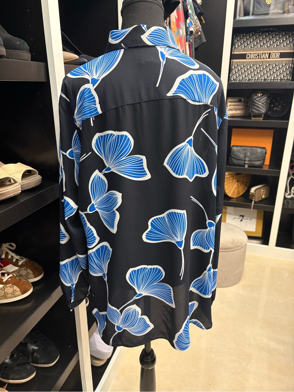 CAbi Navy Blue Floral Button-Down Shirt with Blue Motif - Picture 4 of 8